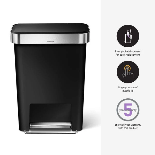 Simplehuman 45 Litre Plastic Pedal Bin With Liner Pocket - Image 10