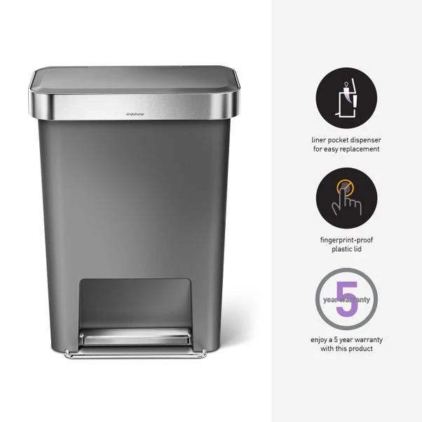Simplehuman 45 Litre Plastic Pedal Bin With Liner Pocket - Image 4