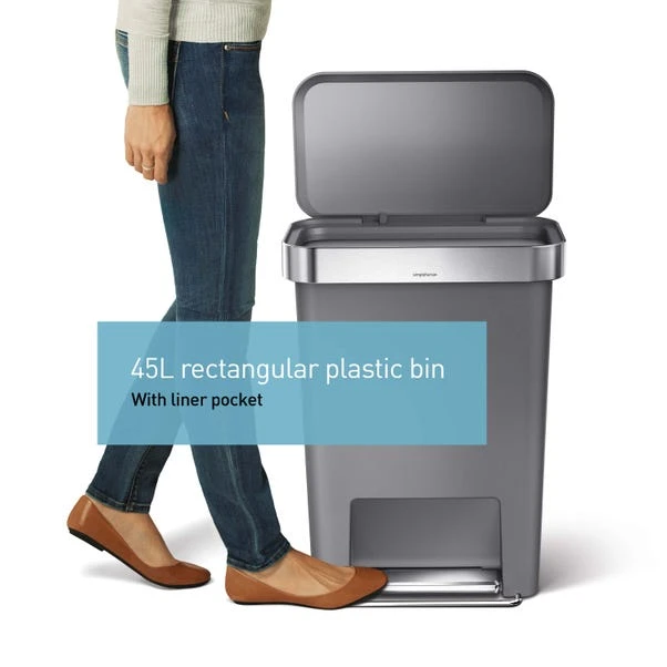 Simplehuman 45 Litre Plastic Pedal Bin With Liner Pocket - Image 5