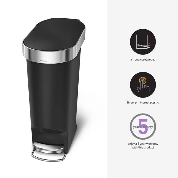 Simplehuman Simple Human 40 Litre Slim Black Bin With Liner - Image 2