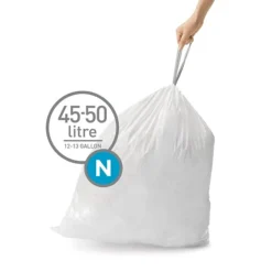 Simplehuman Code N Custom Fit Drawstring Trash Bag Liner, 45-50 Liter / 12-13 Gallon, 200/Pack (CW0275)