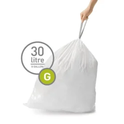 Simplehuman Code G 8 Gallon Custom Fit Drawstring Trash Bag Liner, 1.2 Mil, 240 Bags/Box (CW0257)