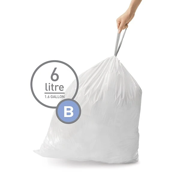 Simplehuman Code B Custom Fit Drawstring Trash Bag Liner, (360 Count), 6 Liter / 1.6 Gallon