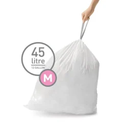 Simplehuman Code M Custom Fit Drawstring Trash Bag Liner, 45 Liter/12 Gallon, 240 Count