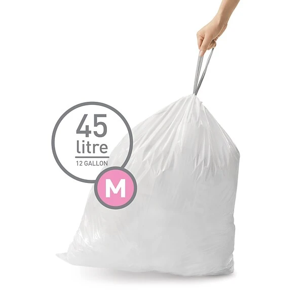 Simplehuman Code M Custom Fit Drawstring Trash Bag Liner, 45 Liter/12 Gallon, 240 Count