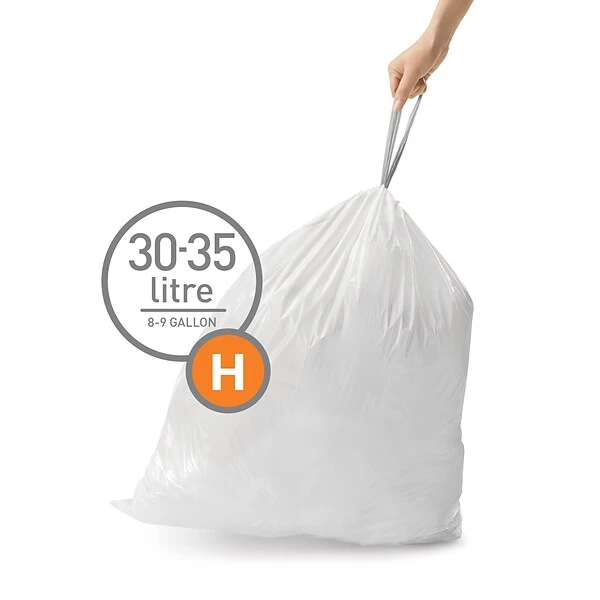 Simplehuman Code H 8-9 Gallon Custom Fit Drawstring Trash Bag Liner, 1.3 Mil, 240 Bags/Box (CW0258)