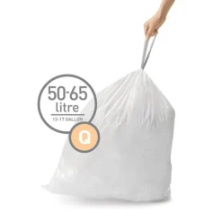Simplehuman Code Q 13-17 Gallon Custom Fit Drawstring Trash Bag Liner, 1.2 Mil, 240 Bags/Box (CW0264)