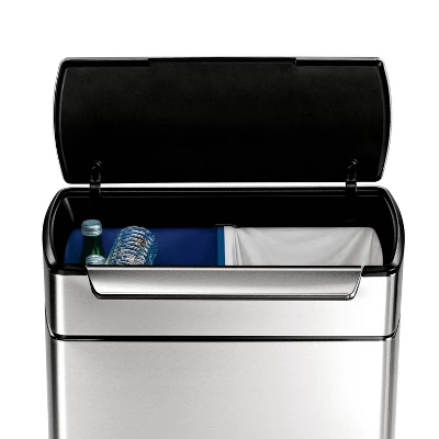Simplehuman 48L Touch Bar Dual Compartment Recycling Step Trash Can Brushed Stainless Steel - Image 3