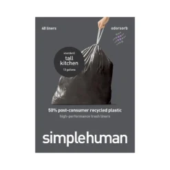 Simplehuman Tall Kitchen Odorsorb Liners Trash Bags - 8-12 Gallon/40ct