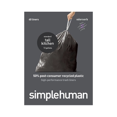 Simplehuman Tall Kitchen Odorsorb Liners Trash Bags - 8-12 Gallon/40ct
