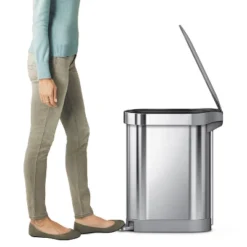 Simplehuman 45L Slim Step Trash Can Brushed Stainless Steel With Gray Plastic Lid