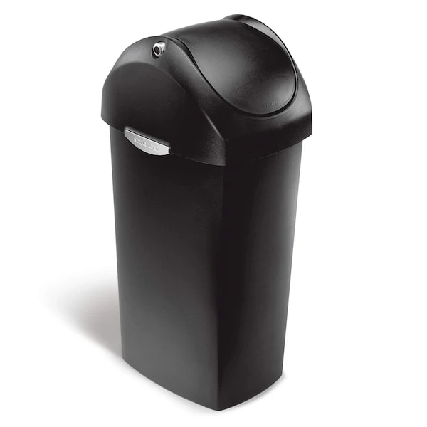 Simplehuman 60 Liter/16 Gallon Swing Lid Trash Can, Black Plastic