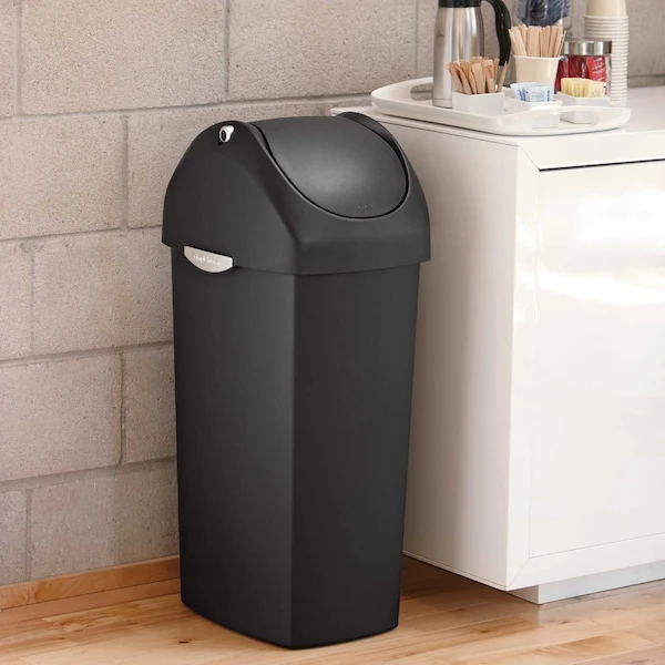 Simplehuman 60 Liter/16 Gallon Swing Lid Trash Can, Black Plastic - Image 3