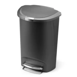 Simplehuman 50 Liter/13 Gallon Semi-Round Kitchen Step Trash Can With Secure Slide Lock, Grey Plastic