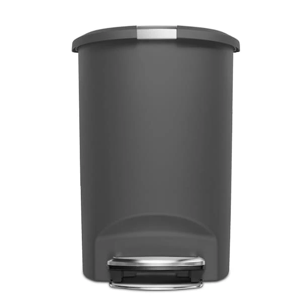 Simplehuman 50 Liter/13 Gallon Semi-Round Kitchen Step Trash Can With Secure Slide Lock, Grey Plastic - Image 2