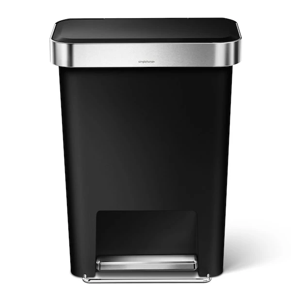 Simplehuman 45 Liter Rectangular Kitchen Step Trash Can With Soft-Close Lid, Black Plastic