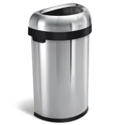 Simplehuman 60 Liter/16 Gallon Large Semi-Round Open Top Trash Can, Heavy Gauge Brushed Stainless Steel