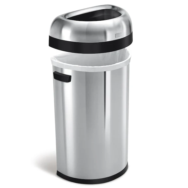 Simplehuman 60 Liter/16 Gallon Large Semi-Round Open Top Trash Can, Heavy Gauge Brushed Stainless Steel - Image 7