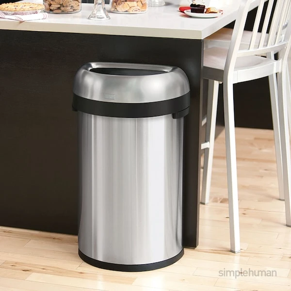 Simplehuman 60 Liter/16 Gallon Large Semi-Round Open Top Trash Can, Heavy Gauge Brushed Stainless Steel - Image 4