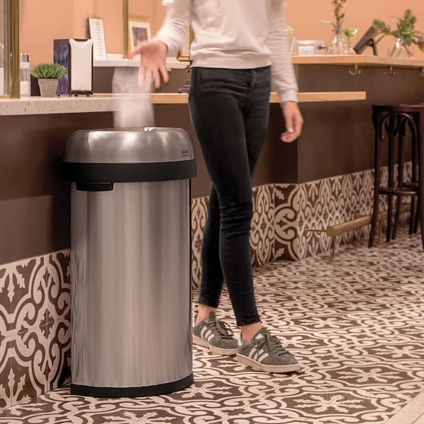 Simplehuman 60 Liter/16 Gallon Large Semi-Round Open Top Trash Can, Heavy Gauge Brushed Stainless Steel - Image 3