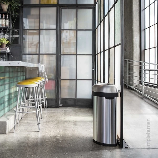 Simplehuman 60 Liter/16 Gallon Large Semi-Round Open Top Trash Can, Heavy Gauge Brushed Stainless Steel - Image 2