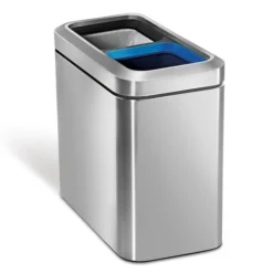 Simplehuman 20 Liter Dual Compartment Slim Open Top Recycling Trash Can, Heavy Gauge Brushed Stainless Steel