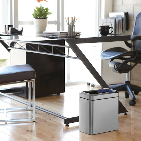 Simplehuman 20 Liter Dual Compartment Slim Open Top Recycling Trash Can, Heavy Gauge Brushed Stainless Steel - Image 3