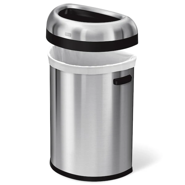 Simplehuman 80 Liter/21.1 Gallon Extra Large Semi-Round Open Top Trash Can, Heavy Gauge Brushed Stainless Steel - Image 3