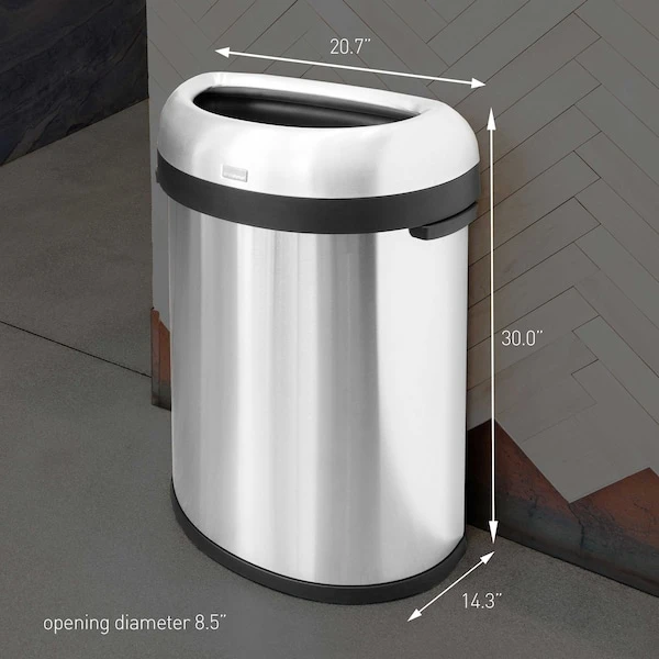 Simplehuman 80 Liter/21.1 Gallon Extra Large Semi-Round Open Top Trash Can, Heavy Gauge Brushed Stainless Steel - Image 2