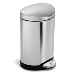 Simplehuman 6 Liter/1.6 Gallon Semi-Round Bathroom Step Trash Can, Brushed Stainless Steel