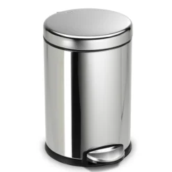 Simplehuman 4.5 Liter/1.2 Gallon Round Bathroom Step Trash Can, Polished Stainless Steel