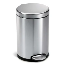 Simplehuman 4.5 Liter/1.2 Gallon Round Bathroom Step Trash Can, Brushed Stainless Steel
