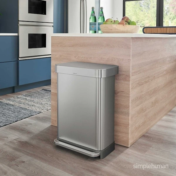 Simplehuman 55 Liter Rectangular Kitchen Step Trash Can With Soft-Close Lid, Brushed Stainless Steel - Image 2