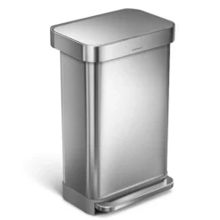 Simplehuman 45 Liter Rectangular Kitchen Step Trash Can With Soft-Close Lid, Brushed Stainless Steel