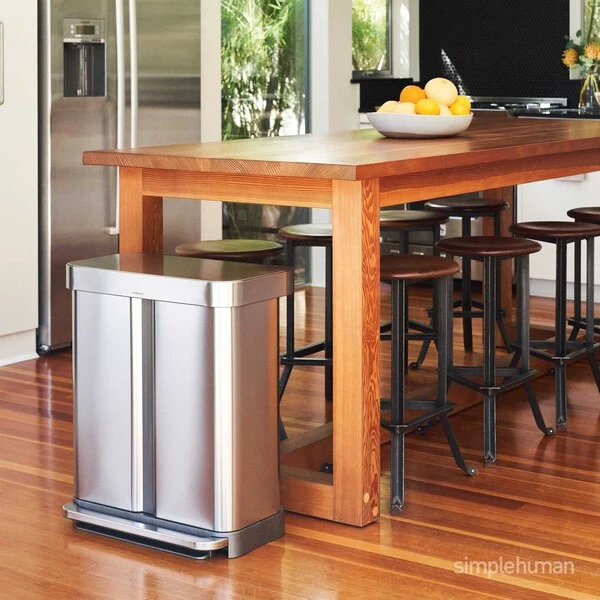 Simplehuman 58 Liter Rectangular Dual Compartment Recycling Kitchen Step Trash Can, Brushed Stainless Steel - Image 10