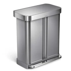 Simplehuman 58 Liter Rectangular Dual Compartment Recycling Kitchen Step Trash Can, Brushed Stainless Steel