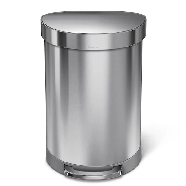 Simplehuman 60 Liter Semi-Round Hands-Free Kitchen Step Trash Can With Soft-Close Lid, Brushed Stainless Steel - Image 2