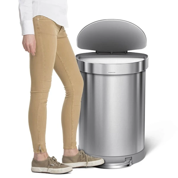 Simplehuman 60 Liter Semi-Round Hands-Free Kitchen Step Trash Can With Soft-Close Lid, Brushed Stainless Steel - Image 4
