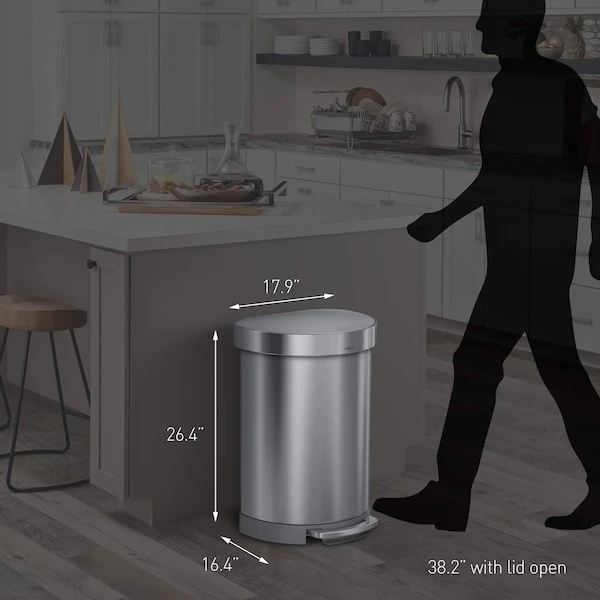 Simplehuman 60 Liter Semi-Round Hands-Free Kitchen Step Trash Can With Soft-Close Lid, Brushed Stainless Steel - Image 5