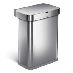 Simplehuman 58 Liter Rectangular Voice And Motion Sensor Automatic Kitchen Trash Can, Brushed Stainless Steel