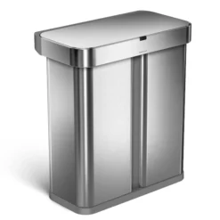 Simplehuman 58 Liter Dual Compartment Recycling Trash Can With Voice And Motion Sensor, Brushed Stainless Steel