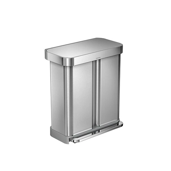 Simplehuman Stainless Steel Dual Compartment Recycling Step Can, 15.3 Gal, Metallic (CW2025)