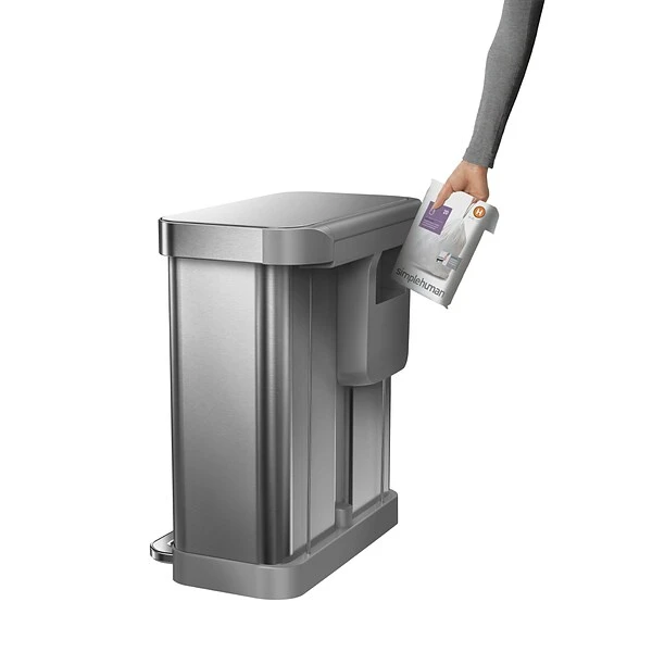 Simplehuman Stainless Steel Dual Compartment Recycling Step Can, 15.3 Gal, Metallic (CW2025) - Image 2