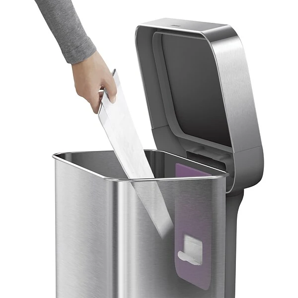 Simplehuman Rectangular Step Trash Can With Liner Pocket, Brushed Stainless Steel, 14.5 Gallon (CW2023)