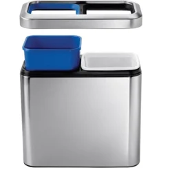 Simplehuman® Slim Open Recycling Bin, Brushed Stainless Steel, 5.25 Gallon