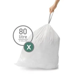 Simplehuman Code X Custom Fit Trash Drawstring Trash Bag Liner, 80 Liter / 21 Gallon, 200/Pack (CW0273)